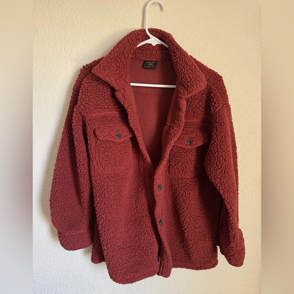32 Degrees Women’s Rust Brown Sherpa Fleece Jacket Button Front Coat Shacket - Picture 1 of 8